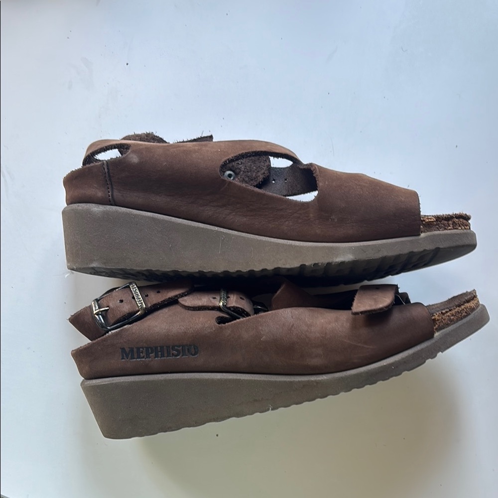 Mephisto Brown Comfort Sandals with Wedge Sole